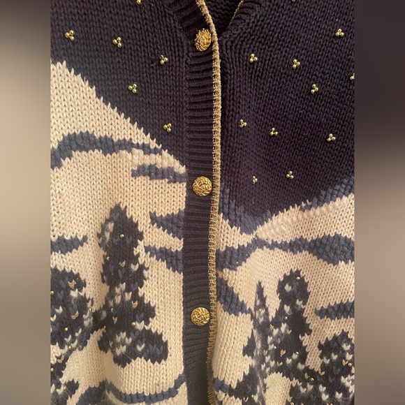 Christopher & Banks Vtg Hand Embroidered Blue Christmas Sweater Cardigan L - Picture 4 of 12